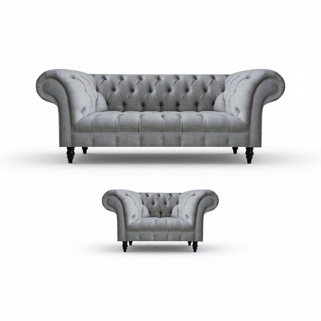 Sofagarnitur Sofa Dreisitzer Couch mit Sessel Grau Garnitur Luxuriöse Möbel