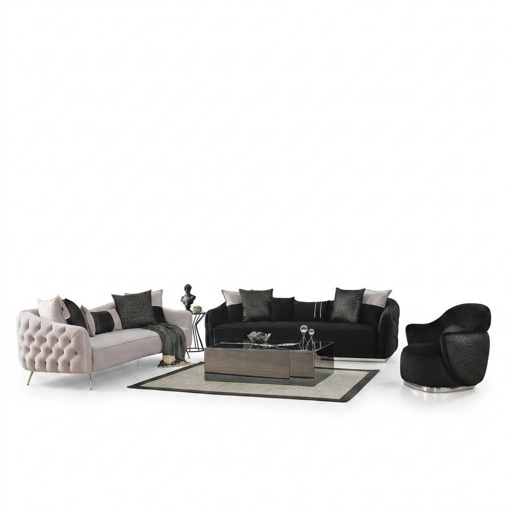 Sofagarnitur Sofa Sessel 431 Sitzer Stoff Luxus Sofas Weiß Schwarz