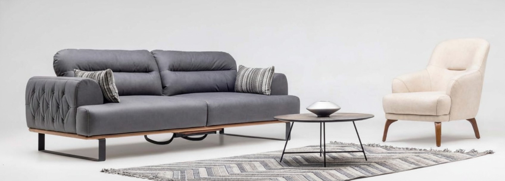 Sofagarnitur Stoffsofa Dreisitzer Sofa Sessel Counch Polstersofa Set Grau
