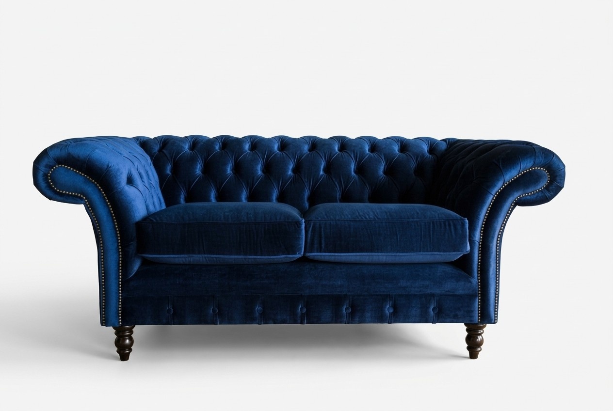Sofas 2 Sitzer Couch Polster Sofa Stoff Chesterfield Couchen Garnitur Blau Neu