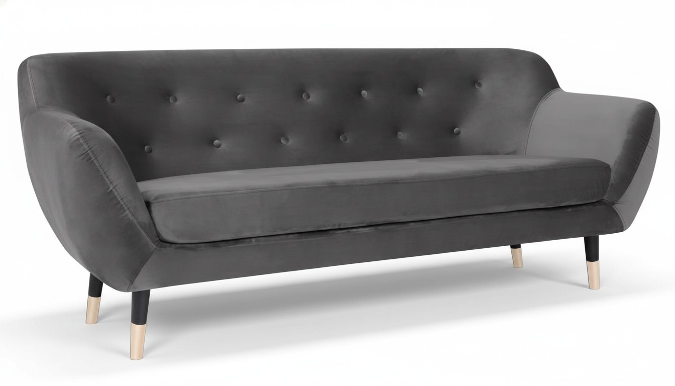 Sofas Chesterfield Dreisitzer Grau Stoff Wohnzimmer Design Couchen Polster Sofa