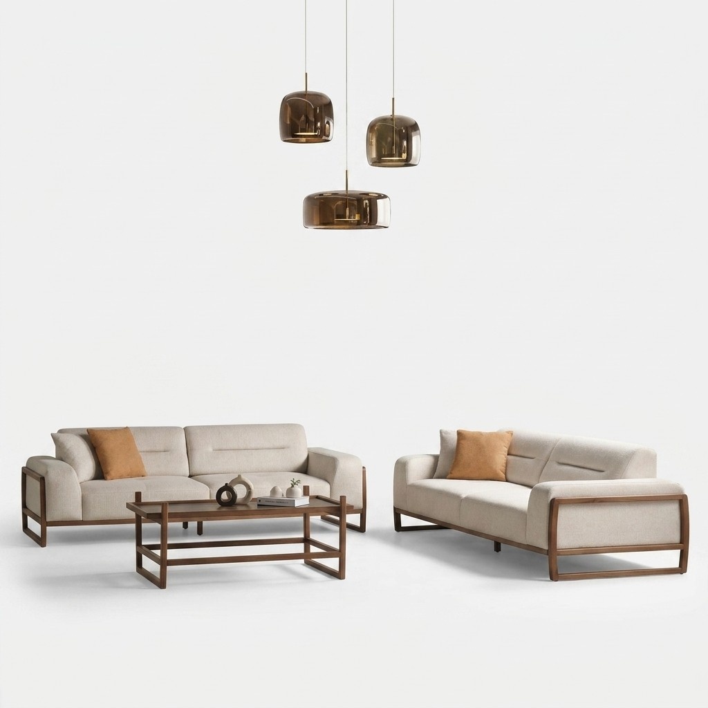 Sofas Couch Polster Sofas Couchen Wohnzimmer Design Textil Stoff 2x 3-Sitzer