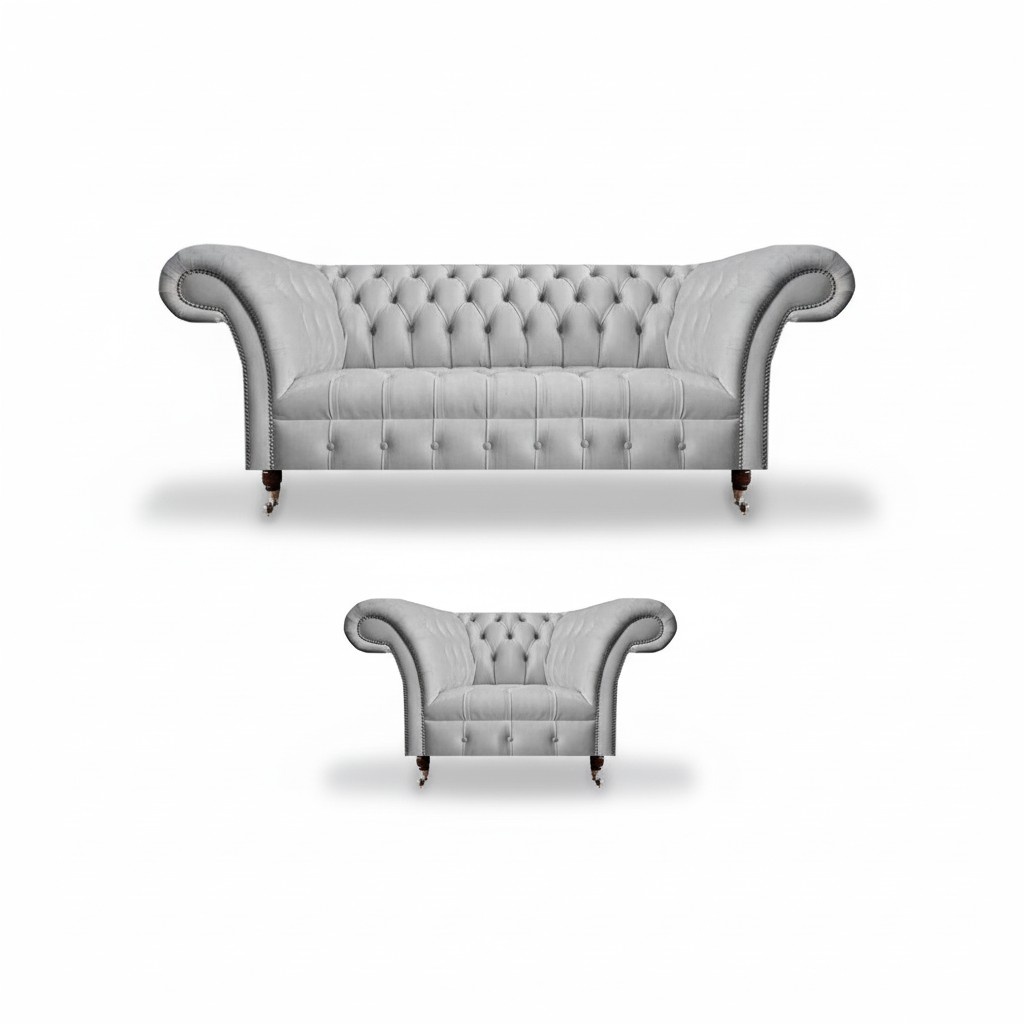 Sofas Komplett 2tlg Polstermöbel Grau Sessel mit Sofa Dreisitzer Couch