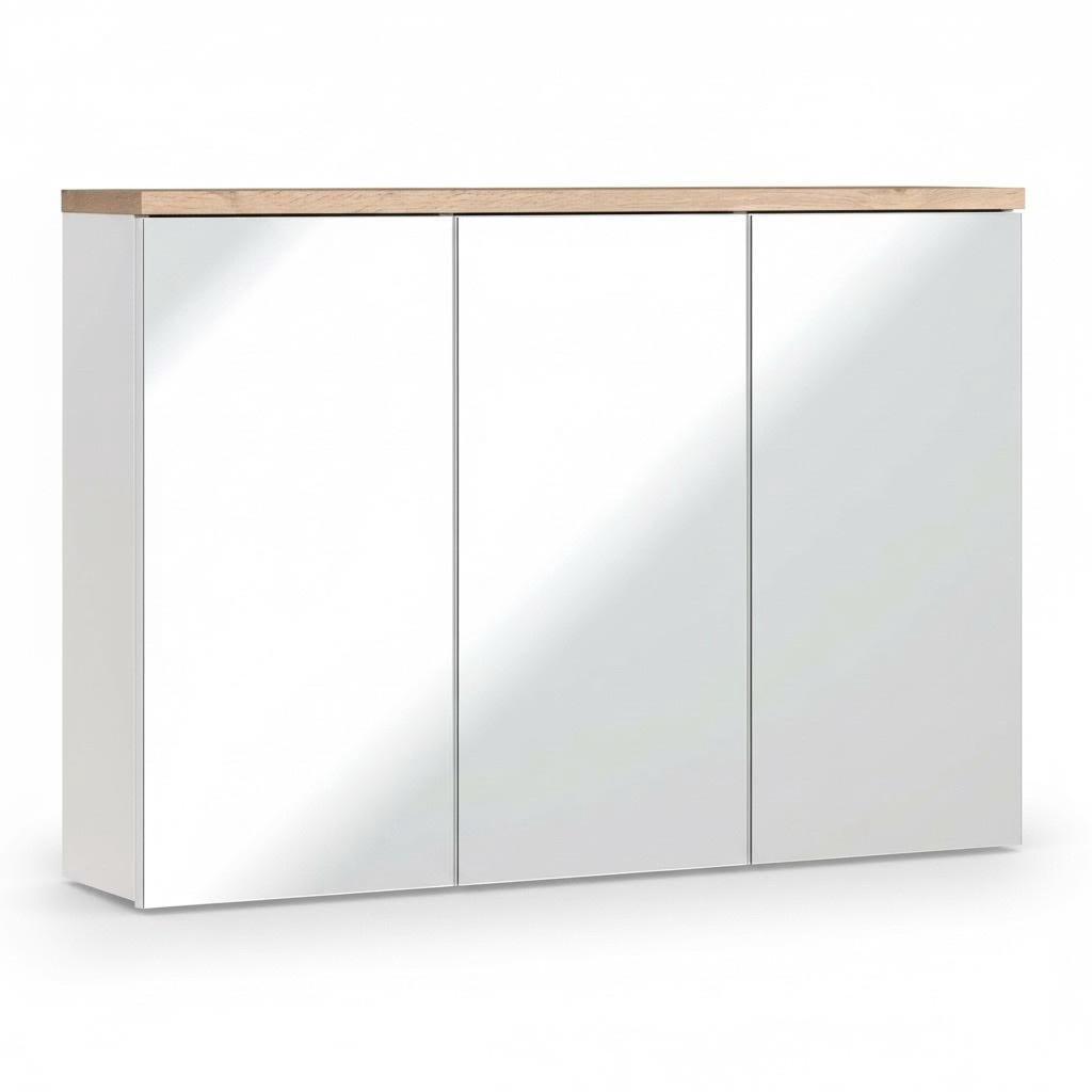 Spiegelschrank Wandschrank Badezimmerschrank mit Spiegel 100 cm Bad Möbel Holz