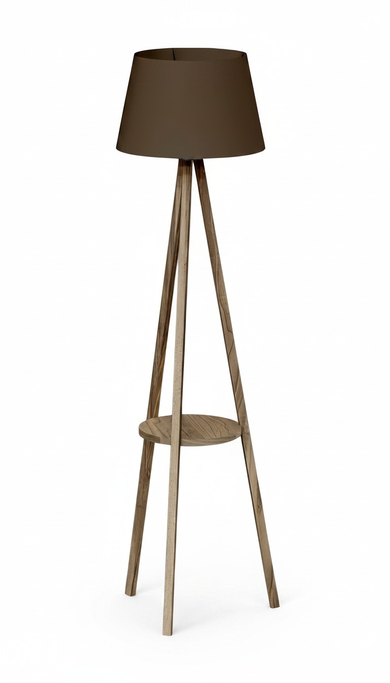 Stehlampe mit Regal aus Holz in Braun modern