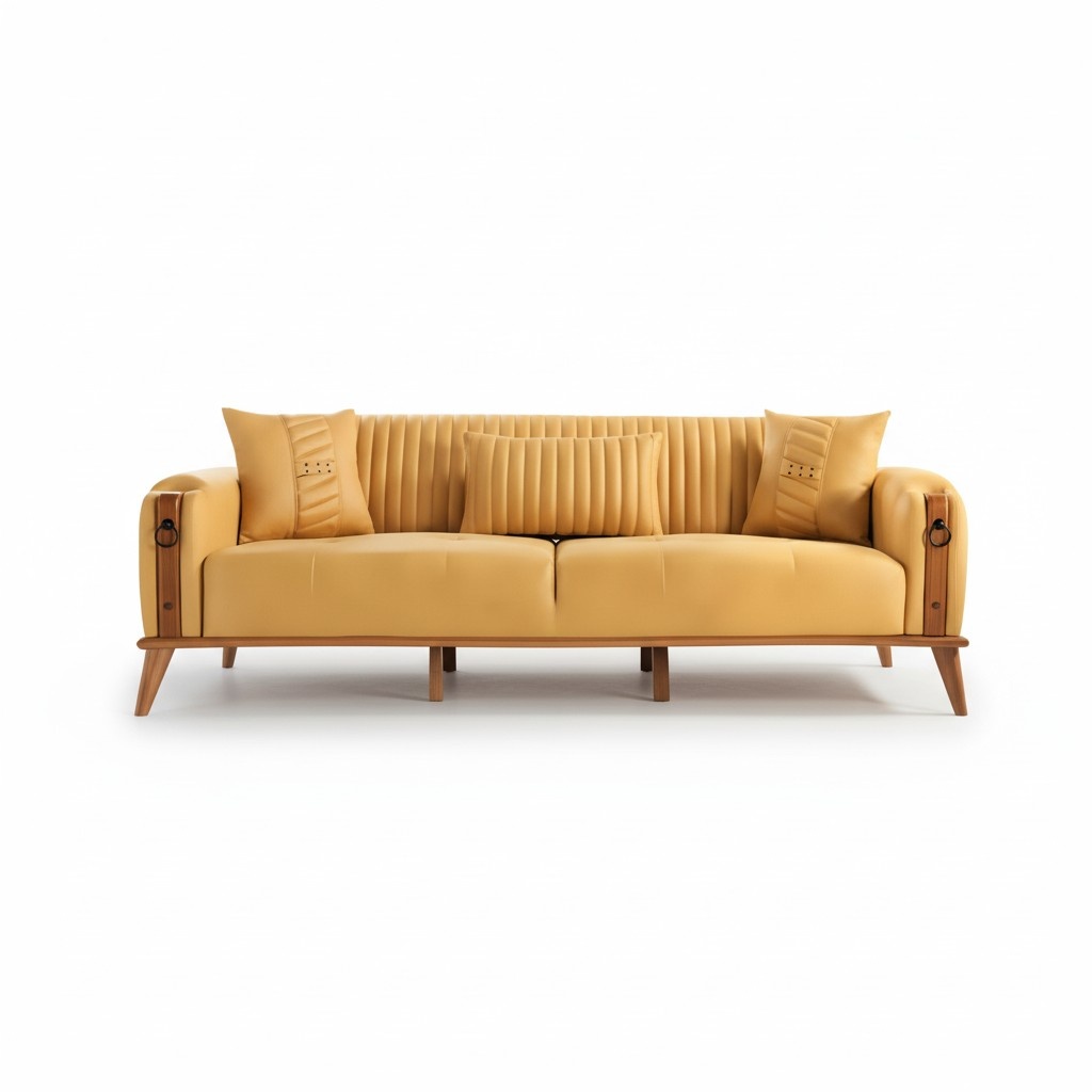 Stilvoll 3-Sitzer Sofa Exklusive Couch Gelb Luxus Möbel Sofas Wohnzimmer