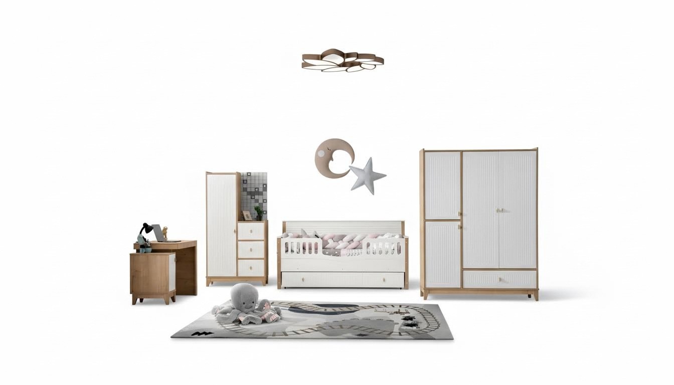 Stilvoll Kinderzimmer Set Bett 2x Kleiderschrank Schreibtisch Weiß 5tlg