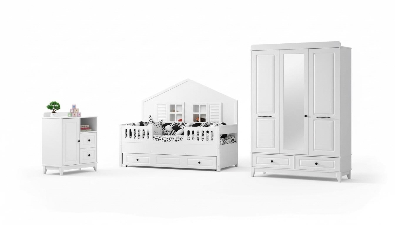 Stilvoll Komplett Jugendzimmer Luxus Kinderzimmer Set 3tlg Weiß Farbe