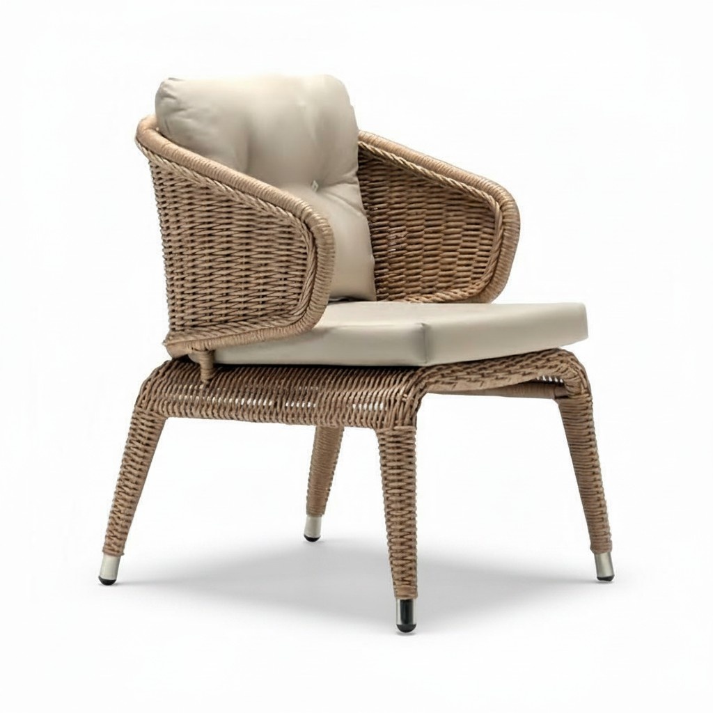Stilvoll Modern Rattan Sessel 1 Sitzer Beige Terrasse Luxus Design Möbel