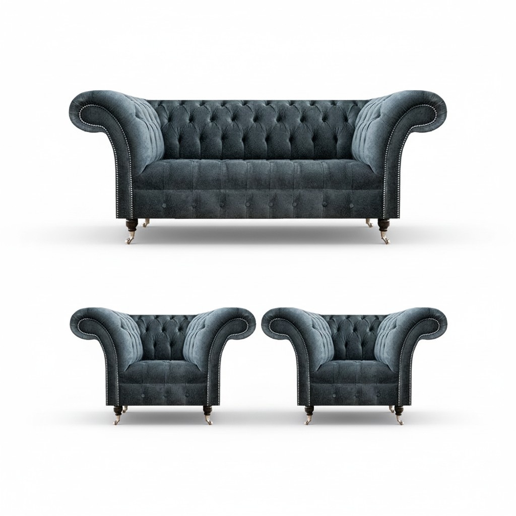 Stilvolle Chesterfield Couchgarnitur Designer Polstersofas 2x Sessel