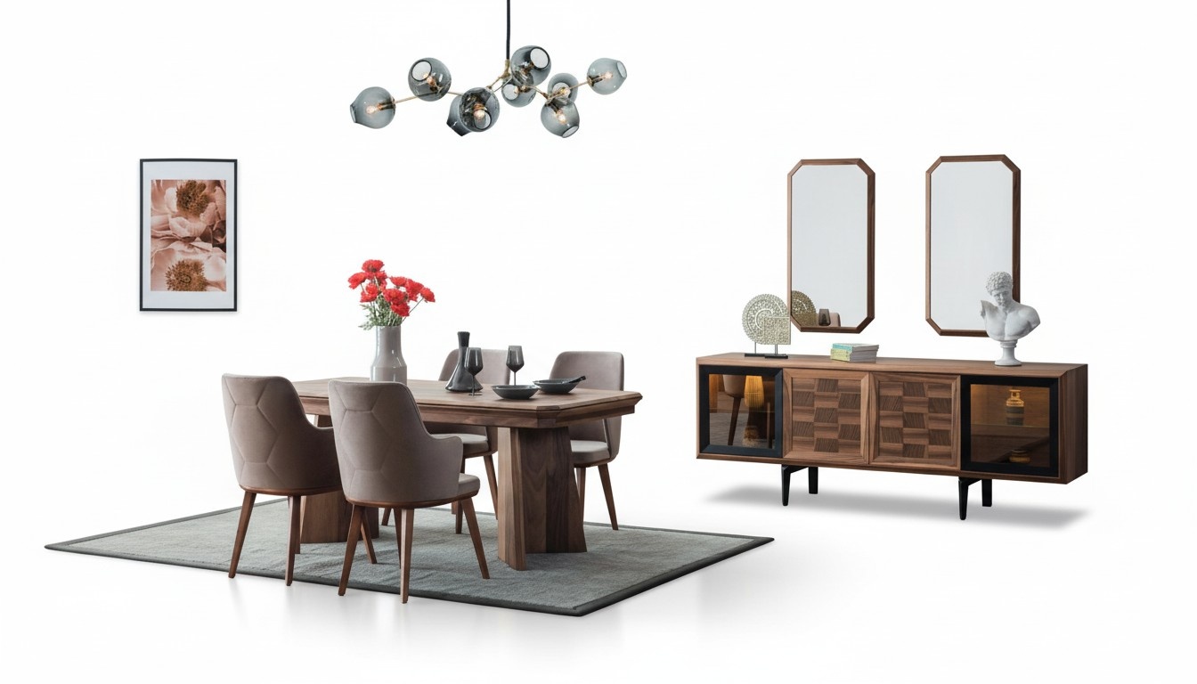 Stilvolle Essgruppe Exklusiver Holztisch Designer Sideboard Stühle 10tlg