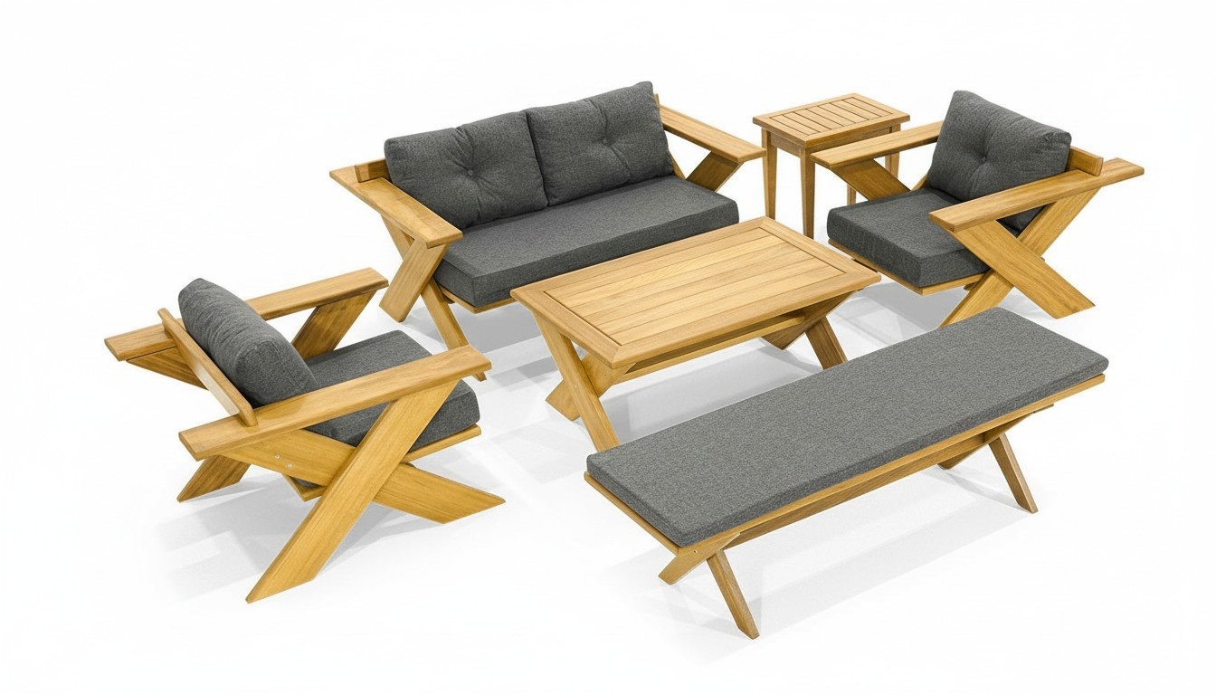 Stilvolle Garten Sitzmöbel Edle Sitzbank 2x Sessel Beistelltisch 6tlg