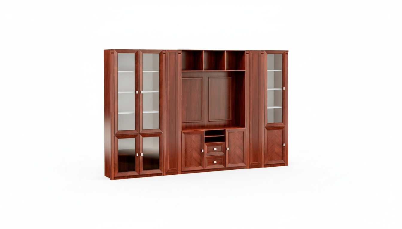 Stilvoller Brauner Arbeitszimmerschrank Massivholz Möbel Glastüren Möbel