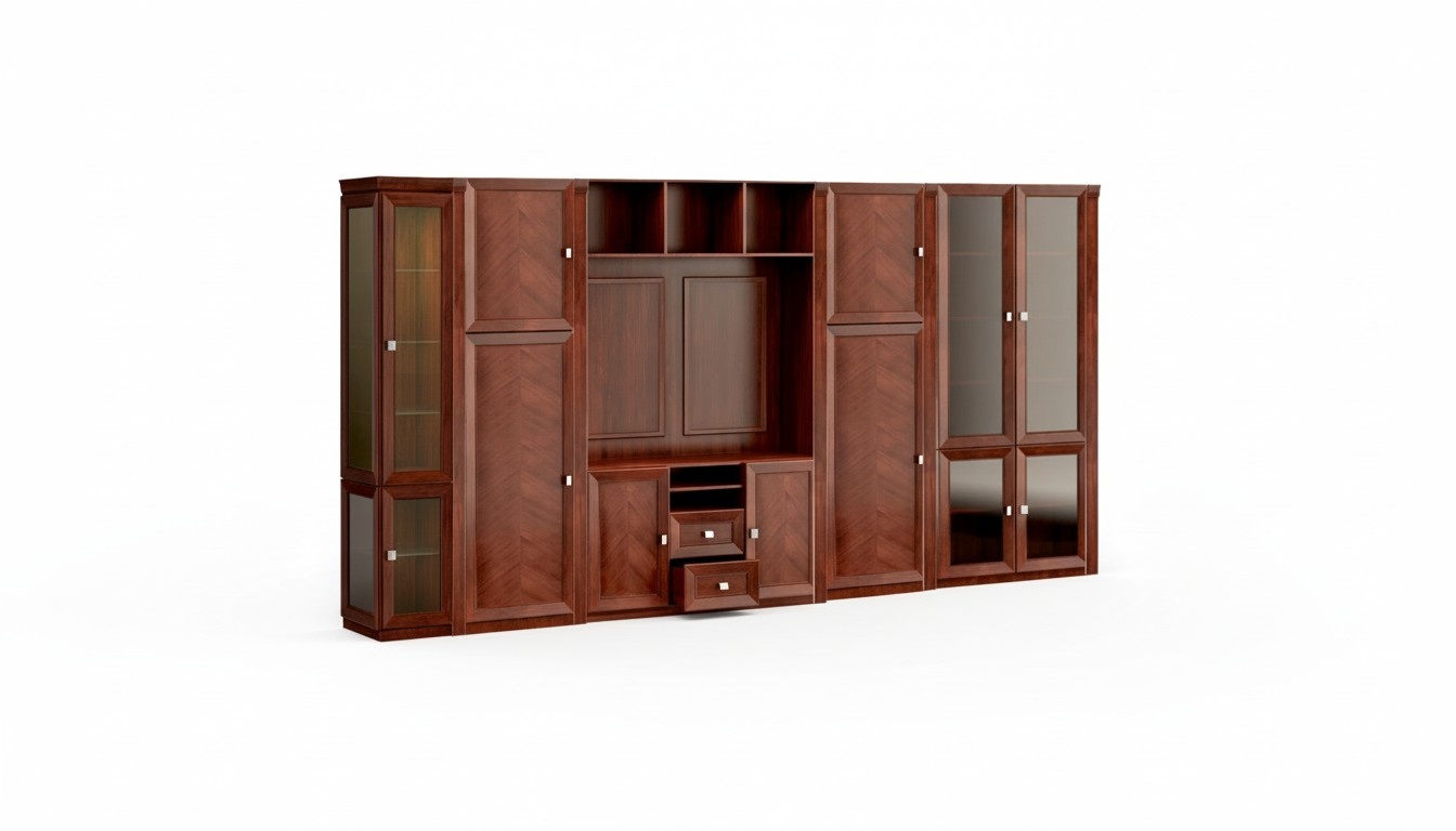 Stilvoller Brauner Büroschrank Vitrine Kommode Schrank Massivholz Luxus