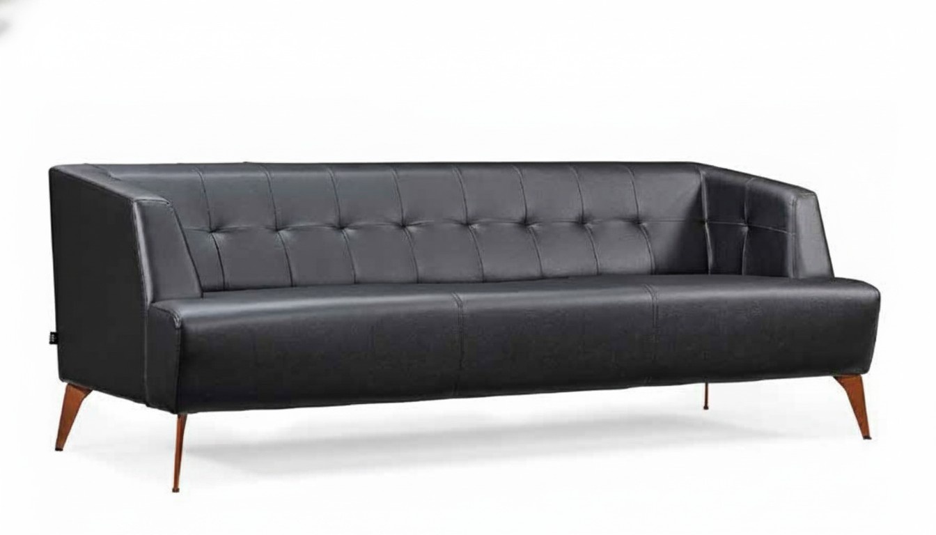 Stilvoller Schwarzer Dreisitzer Modernes Ledersofa Wohnzimmer Schlafsofa