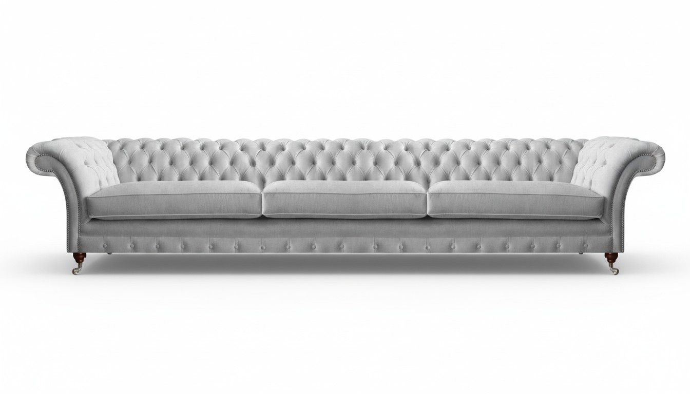 Stilvoller Weißer Chesterfield Dreisitzer Designer Möbel Textilcouchen