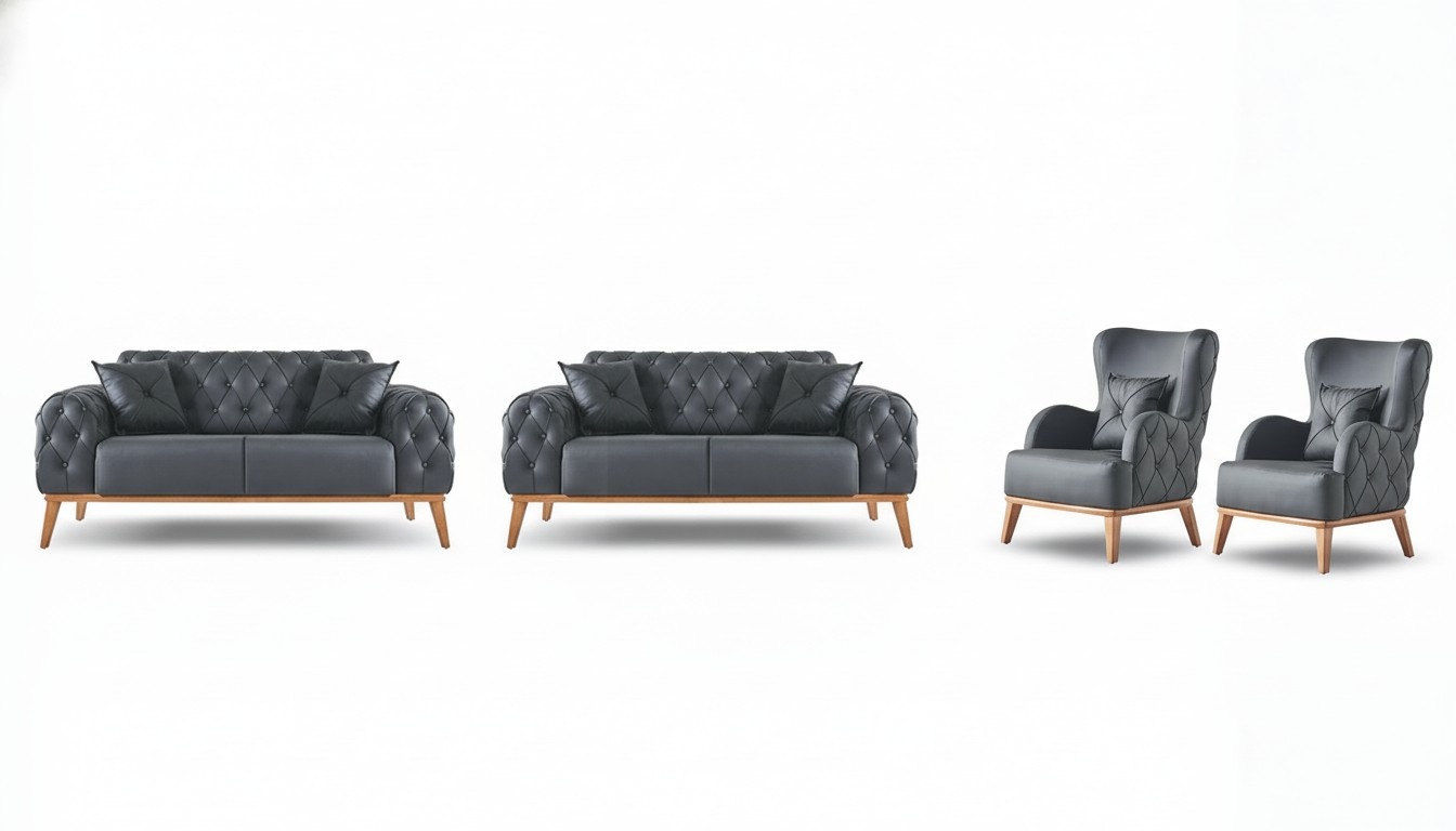 Stilvolles Arbeitszimmer Set Designer 2x 2-Sitzer 2x Ledersessel 4tlg