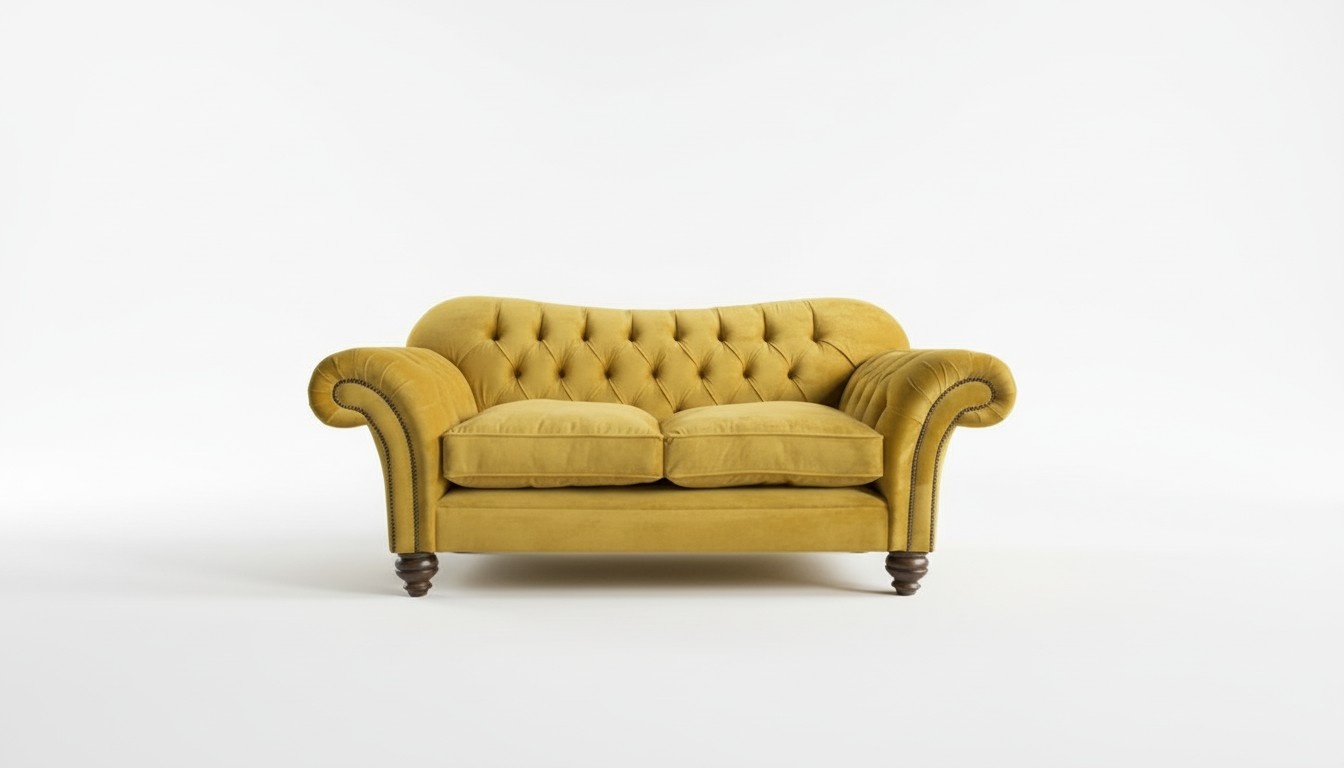 Stoff Sofas Classic Polser Möbel Sofa 2 Sitzer Chesterfield Gelb Neu Textil Neu