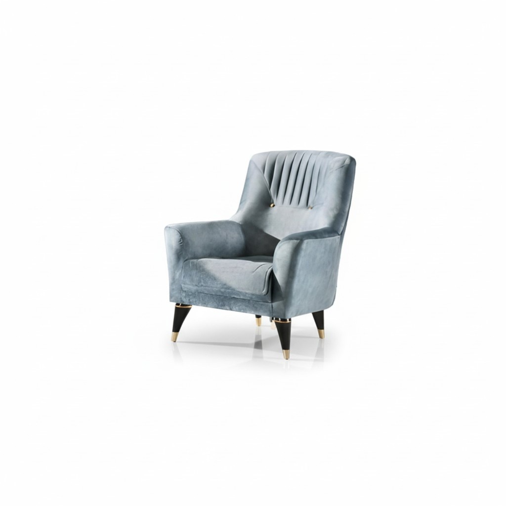 Stoffsessel Sessel Wohnzimmer Ohrensessel Grau Polster Holz