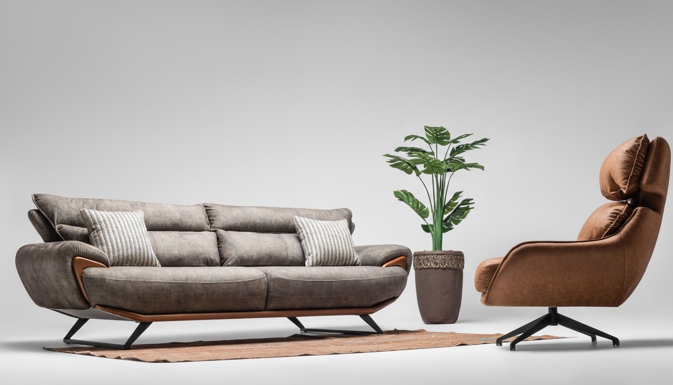Stoffsofa Gruppe Dreisitzer Sofa Sessel Counch Polstersofa Grau Set