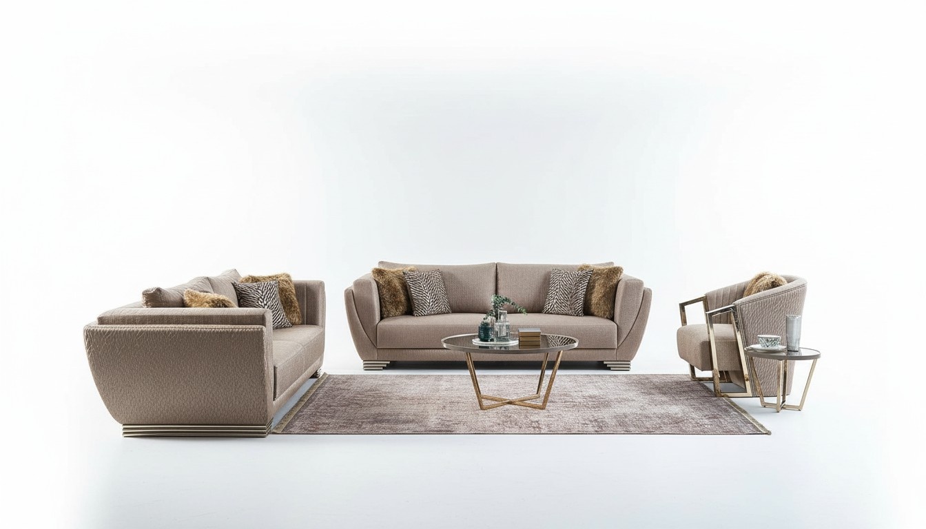 Stoffsofas Sofagarnitur Dreisitzer Polstersofa Braun Set 3tlg Modern