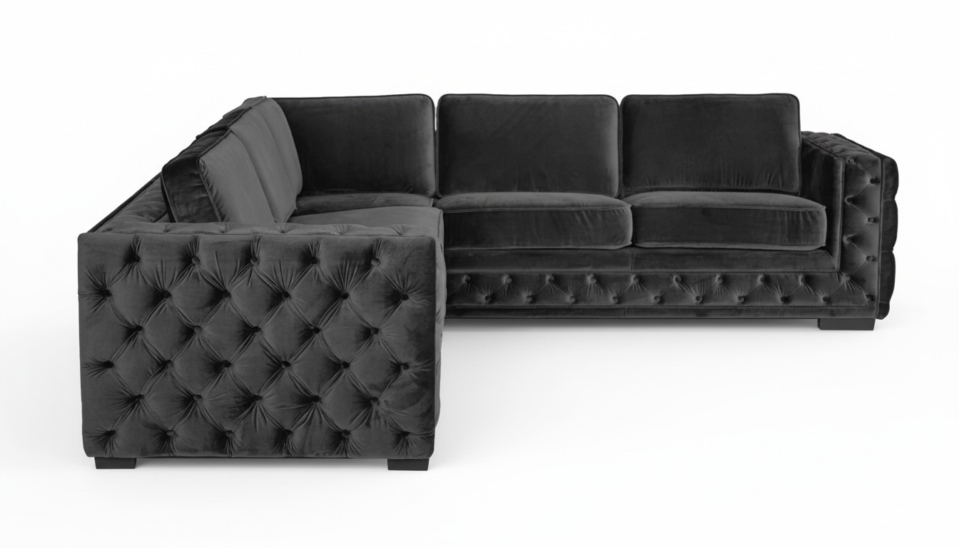 Taupe Grau Ecksofa Chesterfield Samt Möbel Neu Wohnzimmer Modern Design Sofa