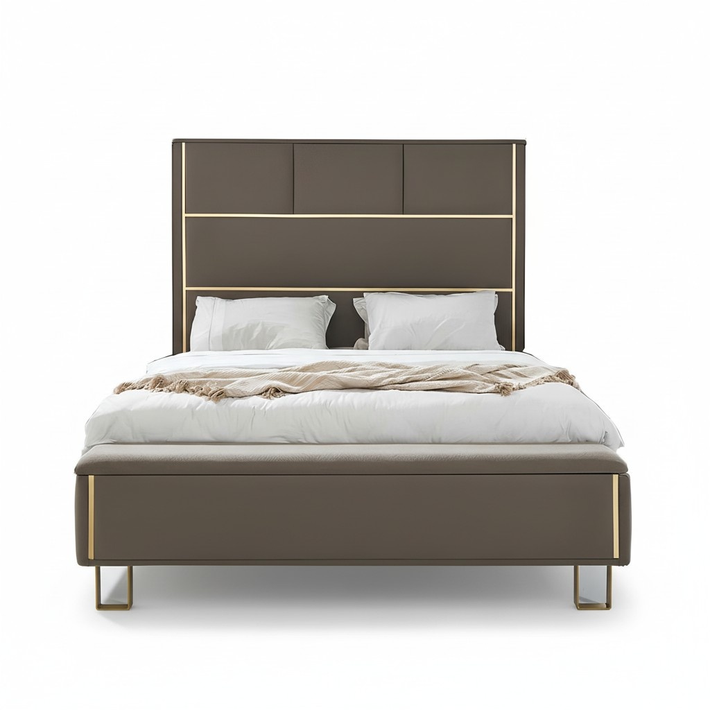Taupe Polster Betten Doppelbett Holz Schlafzimmer Möbel Hotel Polster 180x200