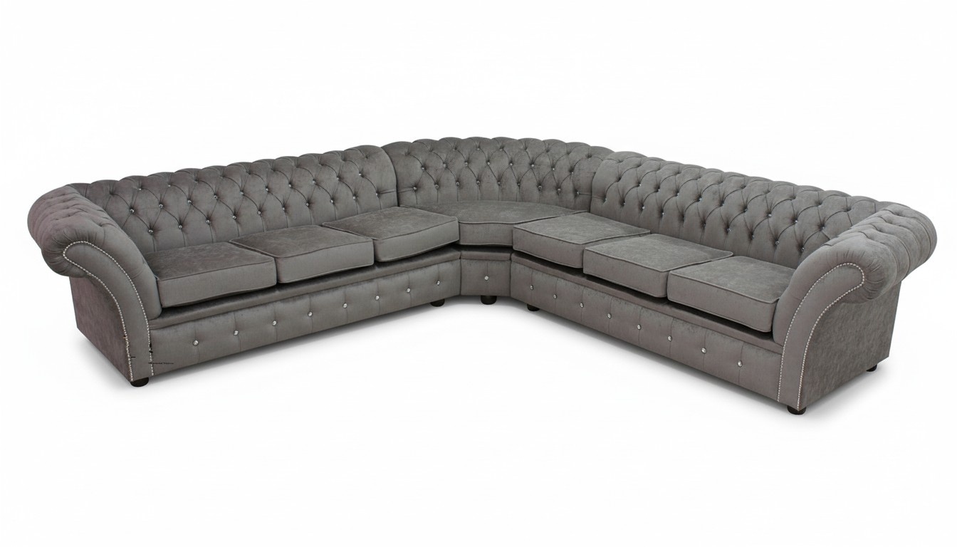 Textil Chesterfield Graue Polster Eck Sofa Garnitur Couchen Sitz Stoff