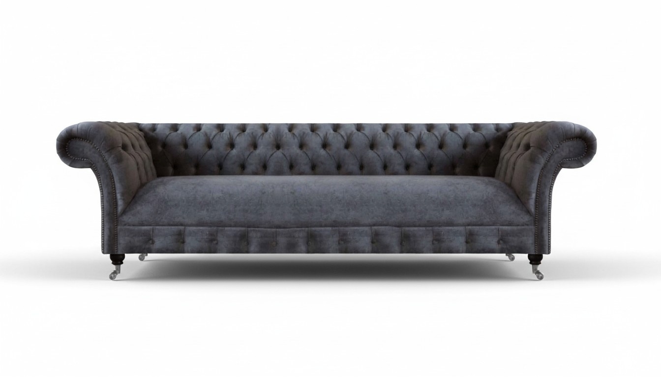 Textil Möbel Sofa Viersitzer Couch Grau Chesterfield Wohnzimmer Einrichtung