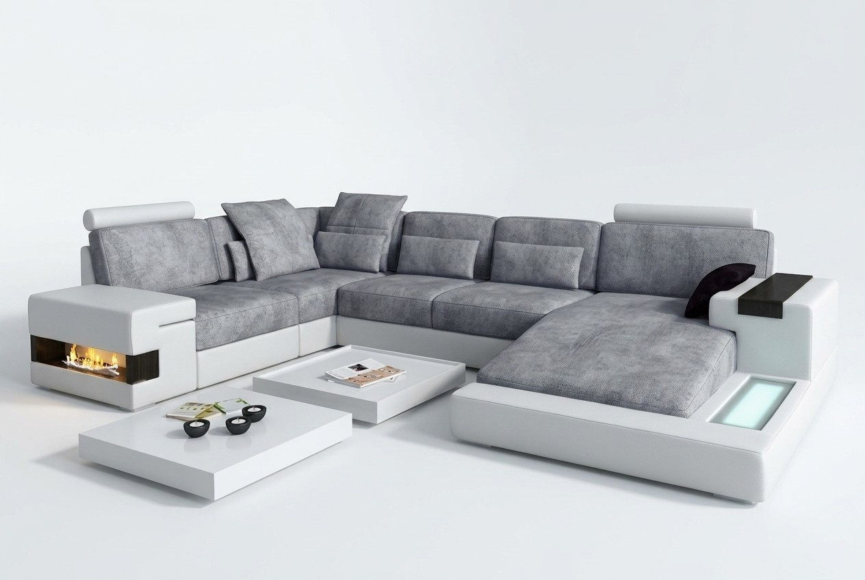 Textil Sofa USB Polster Eckcouch Garnitur Wohnlandschaft Ledersofa Design Couch