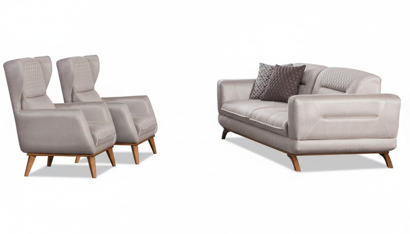 Textiles Set aus einem Sofa und zwei Sesseln im zeitgenössischen Stil