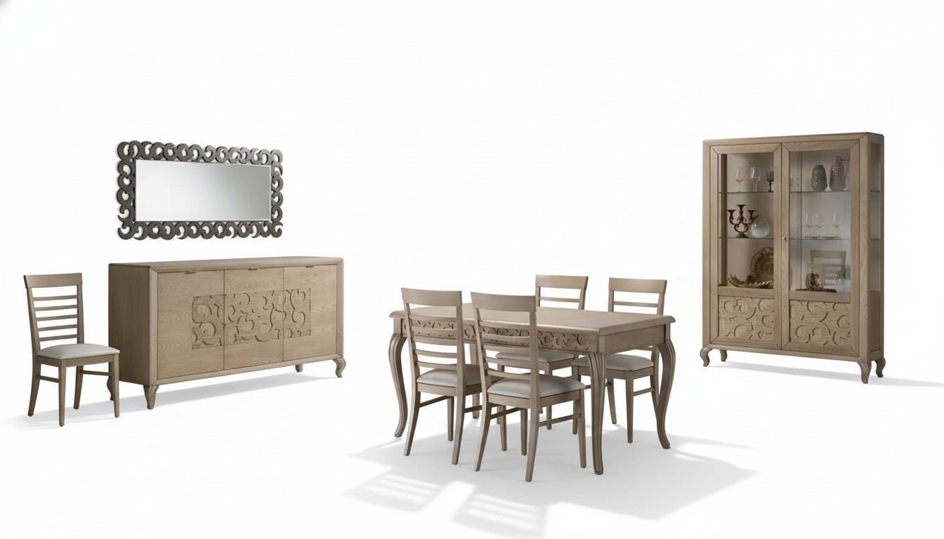 Tisch 4x Stühle Vitrine Sideboard 8tlg Esszimmer Set Gruppe Garnitur Möbel