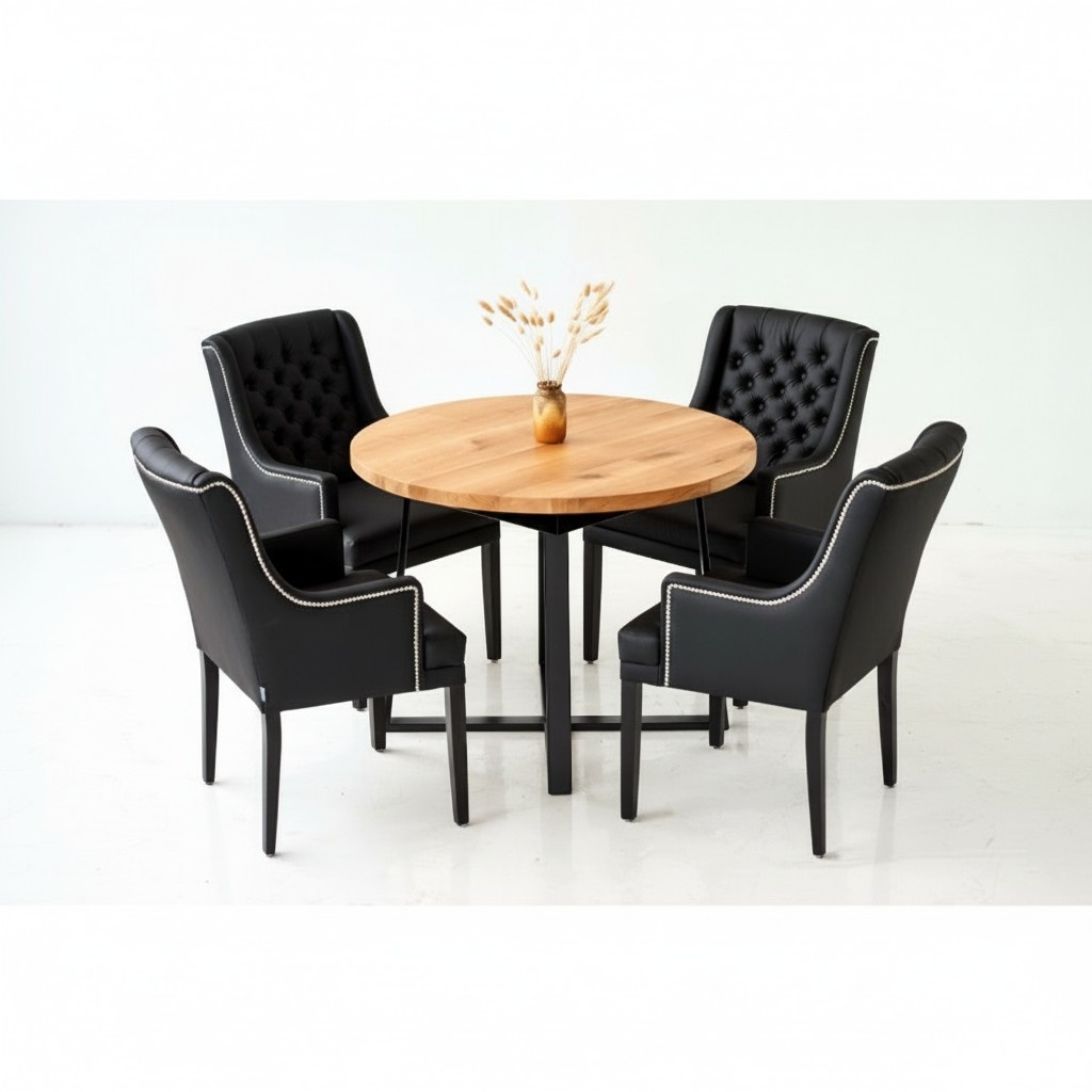 Tisch + 6x Chesterfield Gruppe Stuhl Stühle Garnitur Polster Lehn Holz Esszimmer