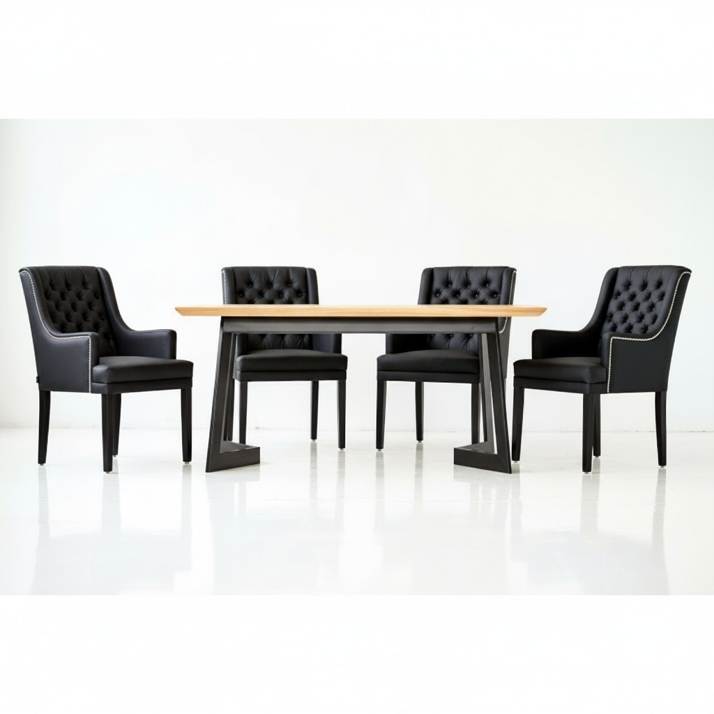 Tisch + 6 Chesterfield Stühle Esszimmer Gruppe Stuhl Garnitur Polster Lehn Holz