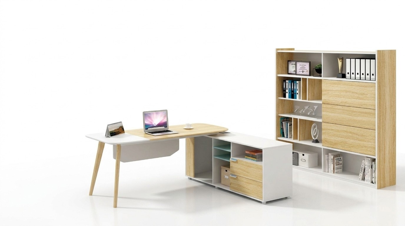 Tisch + Aktenschrank Büroeinrichtung 2tlg. Chef Regal Set Schreibtisch Tische