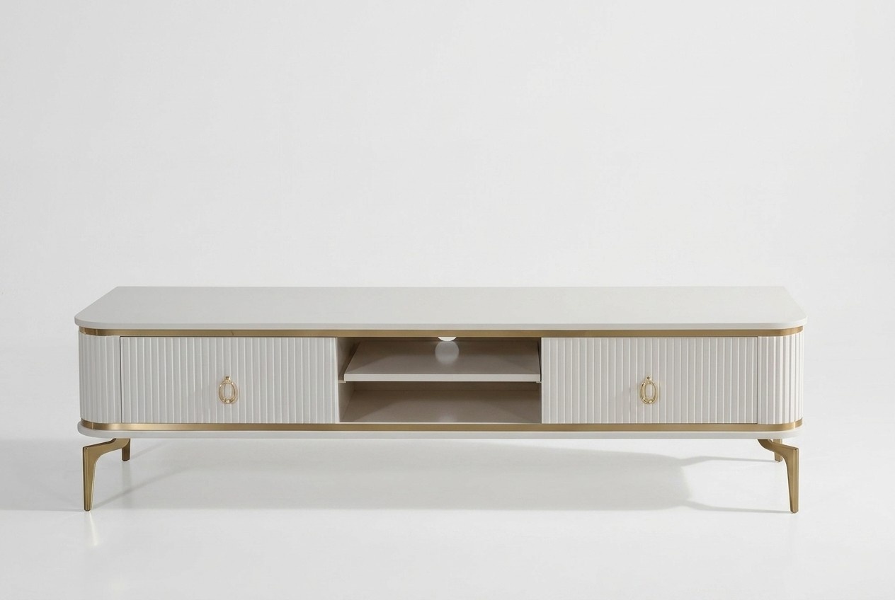 TV-Lowboard mit geriffelten Fronten, zwei Schubladen und offenem Regal