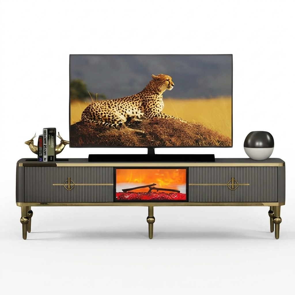 TV Lowboard Sideboard Fernsehtisch Dekokamin Modern Praktisch Stilvoll