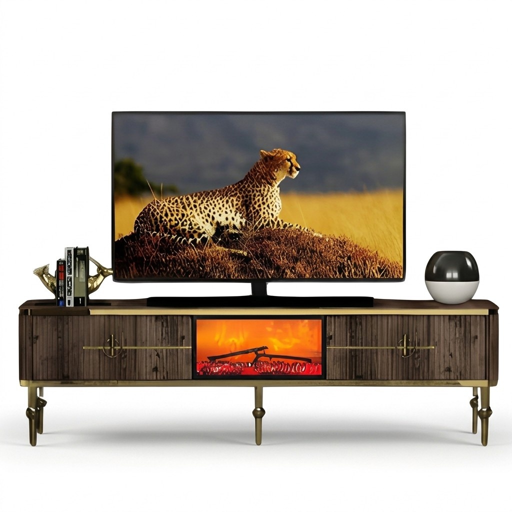 TV Lowboard Sideboard Wohnzimmerschrank Dekokamin Minimalistisch Stilvoll