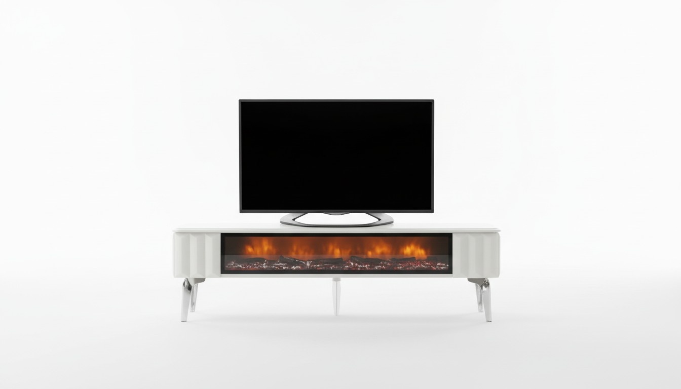 TV-Lowboard weiße Spanplatte Metall-Luxusmöbel Kamin Wohnzimmer neu