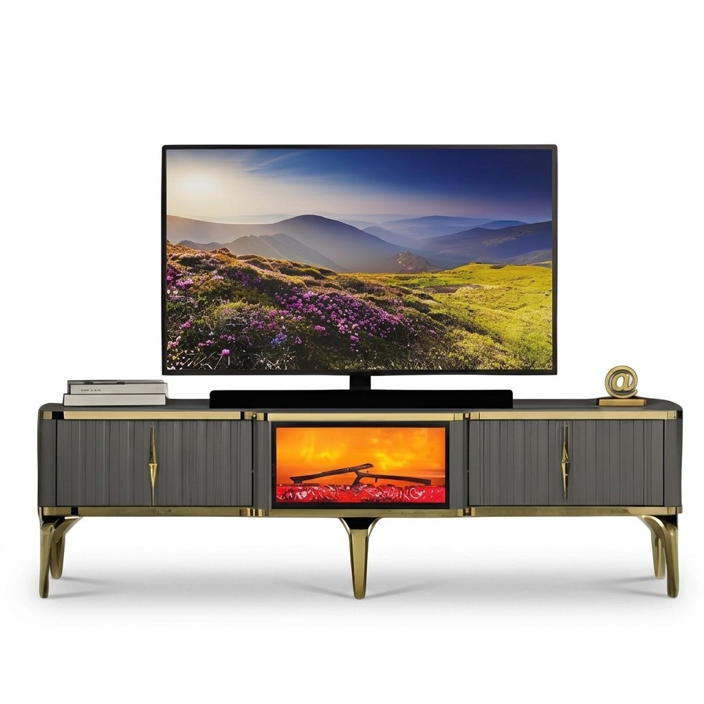 TV Lowboard Wohnzimmerschrank Sideboard Dekokamin Funktional Modern