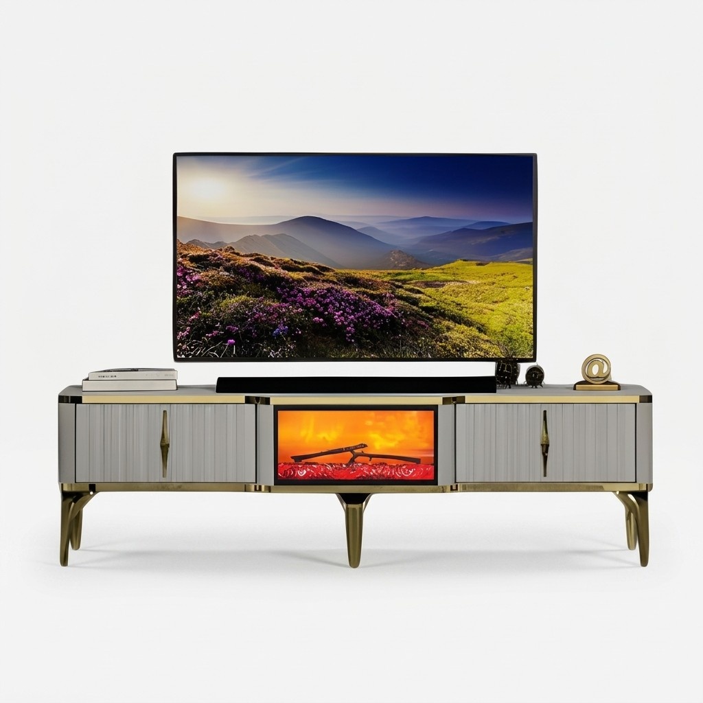 TV Lowboard Wohnzimmerschrank Sideboard mit Dekokamin Minimalistisch Modern