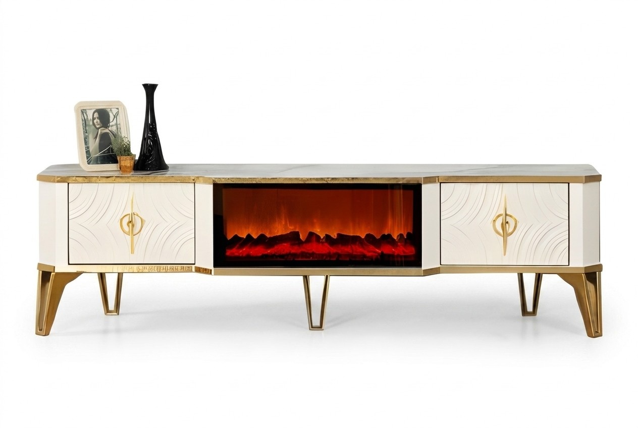 TV-Möbel mit Kaminfunktion und eleganter Beleuchtung für das Wohnzimmer
