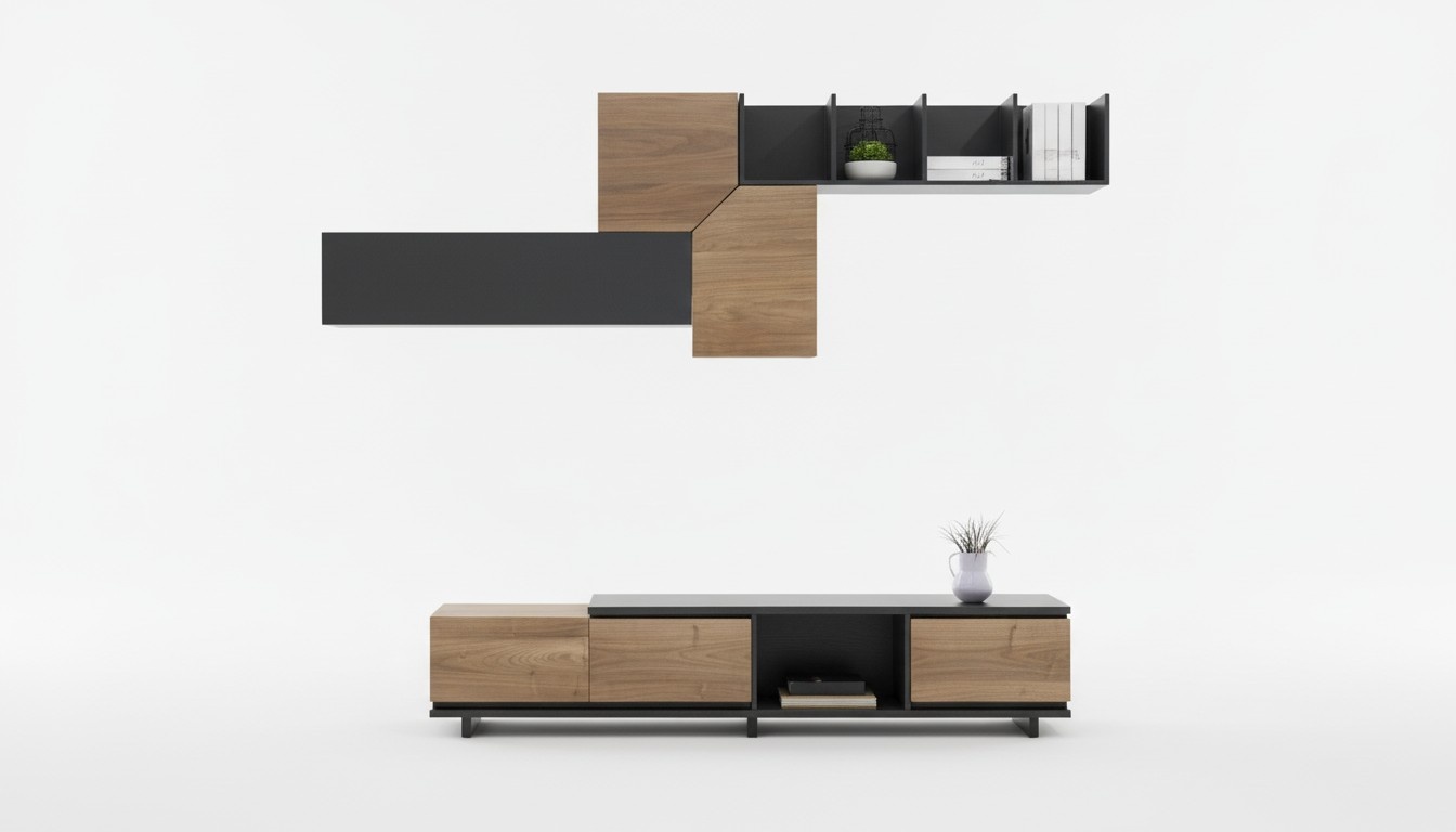 TV-Möbel Schrankwände Regal Wohn Wand Side Low Board Regale Holz