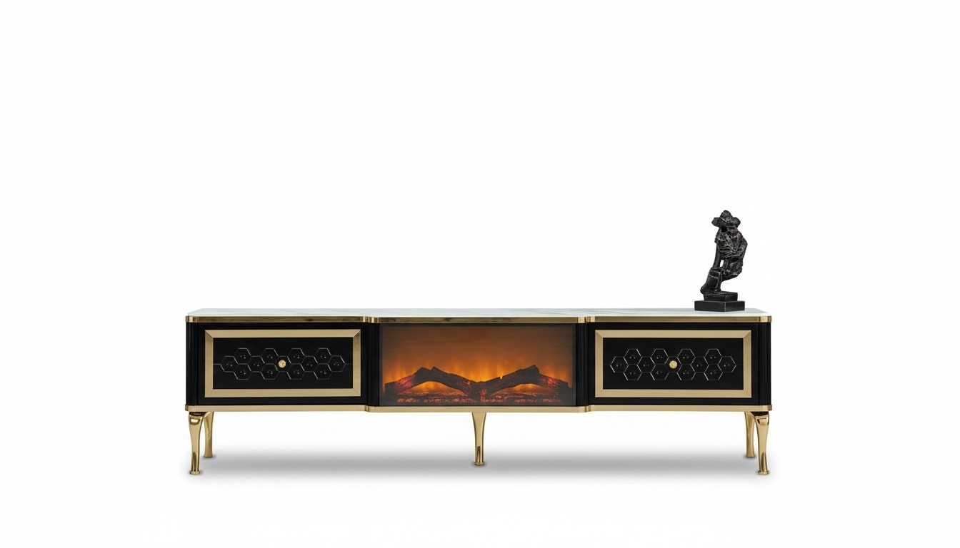 TV-Sideboard Kommode schwarz Kaminimitat Stilvolle Wohnzimmermöbel