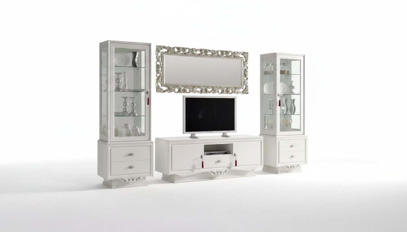 TV-Ständer Italienische Wohnzimmer 2x Vitrine Luxus tv Sideboard Weiß