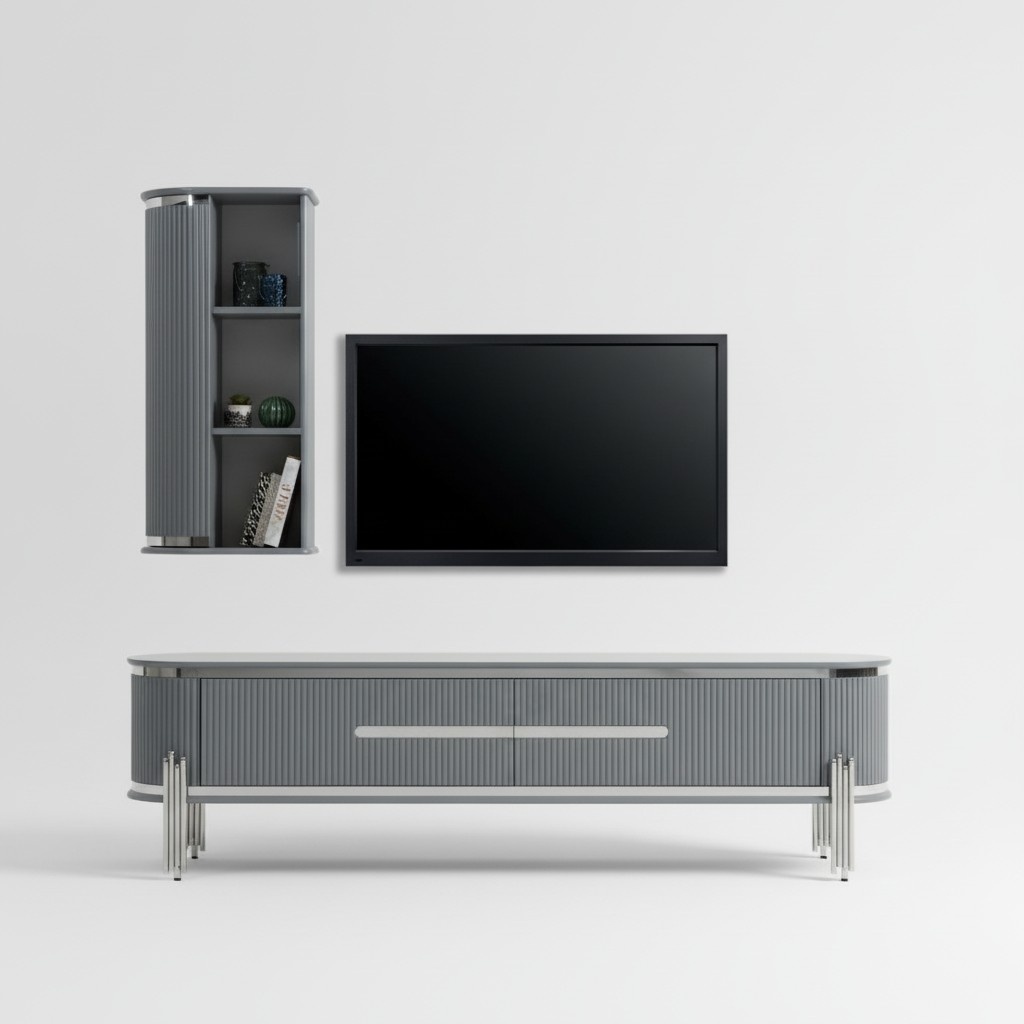 TV Ständer RTV Lowboard Regale Sideboard Tisch Modern Grau Luxus Neu