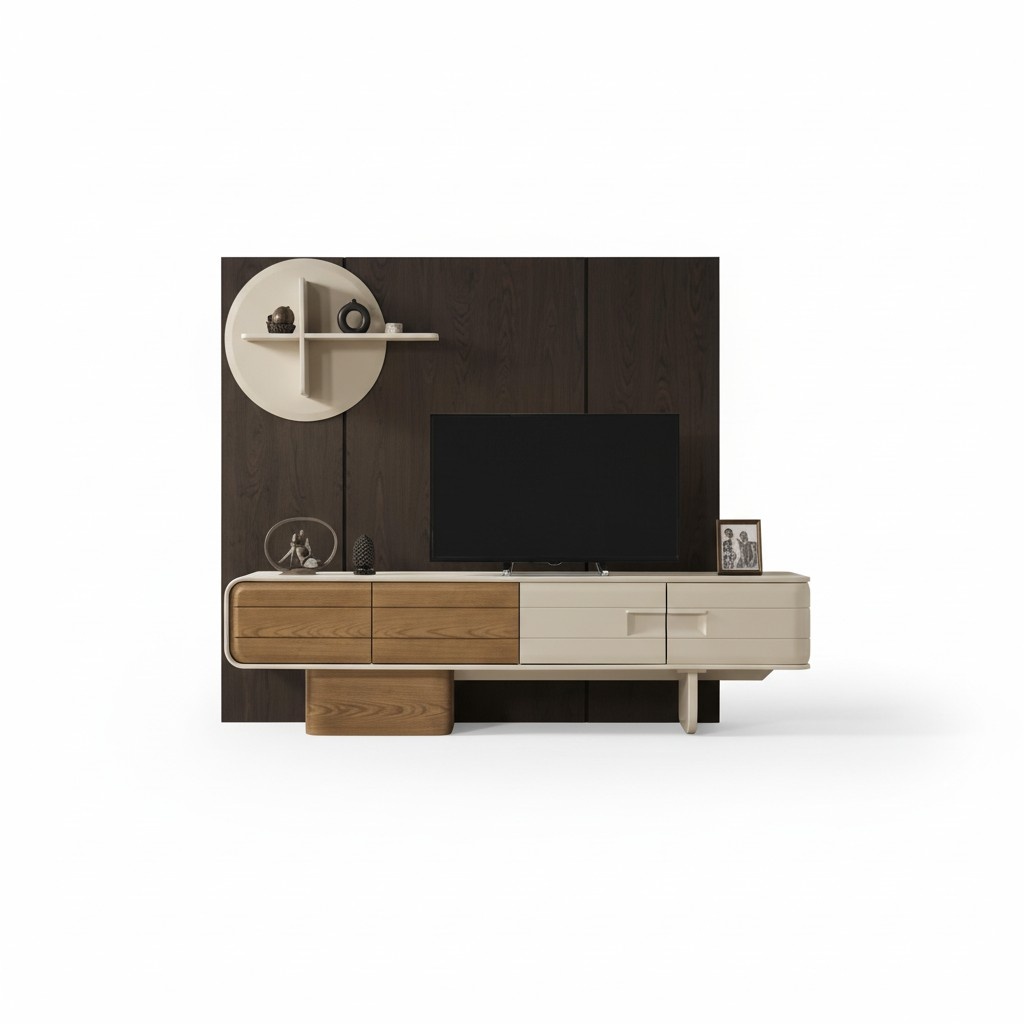 TV Ständer Rund Wandregal Sideboard Schrank Regale Braun-Creme Farbe