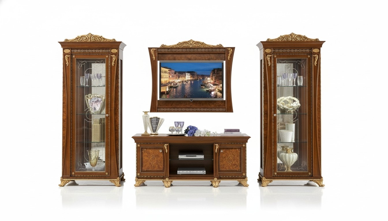 tv Ständer Schrank Luxus Wohnwände Wohnzimmer Zeile Neu Set Vitrine Holz Möbel