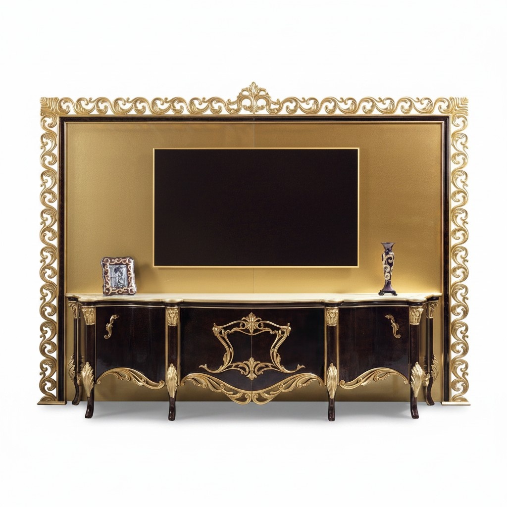 TV Ständer Sideboard RTV Lowboard Holz Gold Wohnzimmer Tisch Luxus