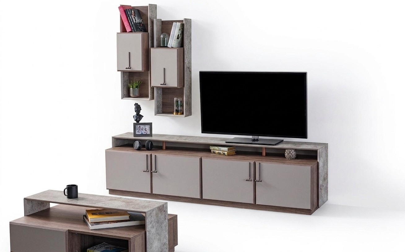 TV Ständer Wandschränke Sideboard RTV Lowboard Grau Wohnzimmer Holz
